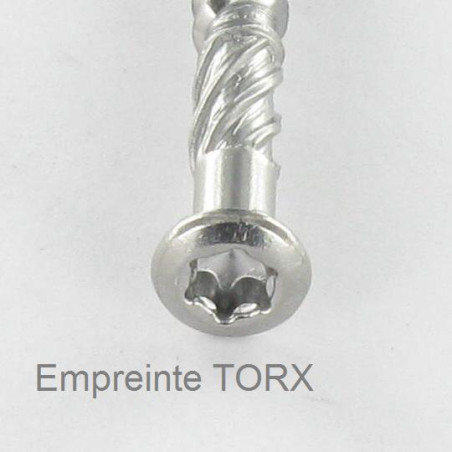 1 x Vis terrasse TEKOR Tête fraisée bombée TFB TORX T15 4X40 Pointe antifendage type 17 Inox A4