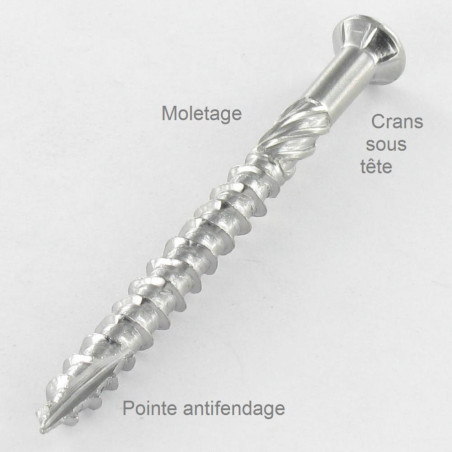 1 x Vis DECK TEKOR Tête fraisée bombée TFB TORX T20 4.5X70 Pointe antifendage type 17 Inox Inox C1 AISI 410