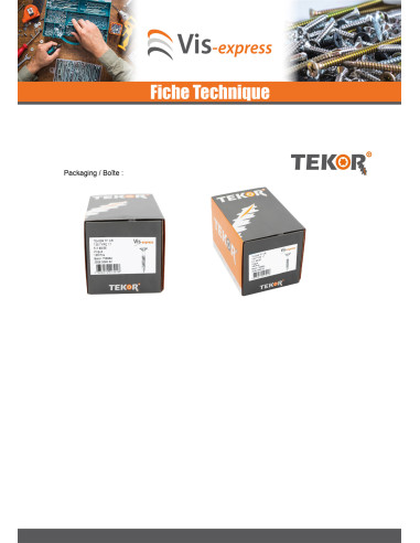 1 x Vis terrasse TEKOR Tête fraisée Cranté TORX...