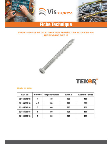 1 x Seau de 230 Vis DECK TEKOR 5X40 Pointe...