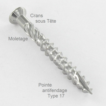 1 x Vis terrasse TEKOR Tête fraisée bombée TFB TORX T25 5X60 Pointe antifendage type 17 Inox A4