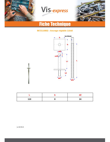 1 x Ancrage réglable 110X8 Acier zingué