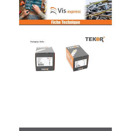 1 x Vis terrasse TEKOR Tête fraisée Cranté TORX T25 5X60 Pointe antifendage type 17 Inox A2