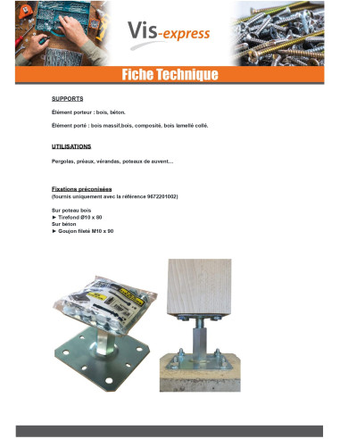 1 x Pied de poteau réglable Avec FIXATIONS 130X130