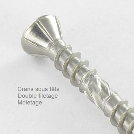 1 x Vis terrasse TEKOR Double filet Tête fraisée TORX T25 5X60 Pointe antifendage type 17 Inox A2