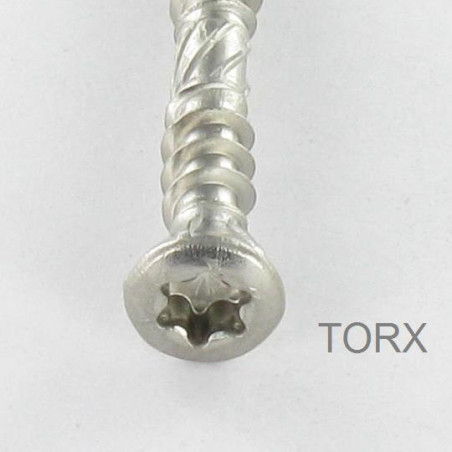 1 x Vis terrasse TEKOR Double filet Tête fraisée TORX T25 5X70 Pointe antifendage type 17 Inox A2