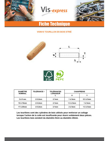 1 x Tourillon en bois strié 8X30