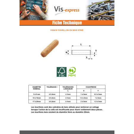 1 x Tourillon en bois strié 8X30