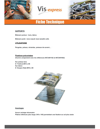 1 x Pied de poteau fixe 140X140 Forte tenue à...