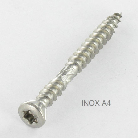 1 x Vis terrasse TEKOR Double filet Tête fraisée TORX T25 5X50 Pointe antifendage type 17 Inox A2