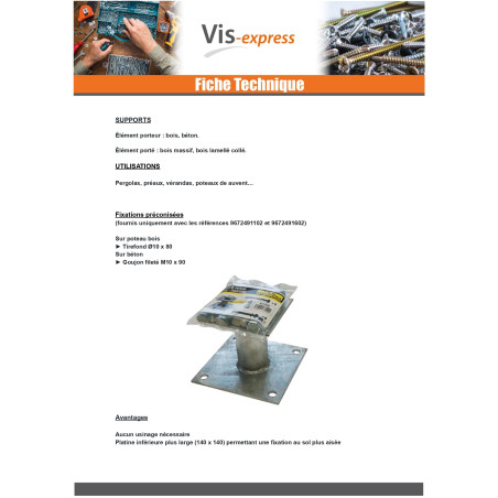 1 x Pied de poteau fixe Avec FIXATIONS 140X140 Forte tenue à la corrosion Acier galvanisé à chaud