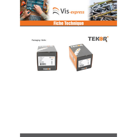 1 x Vis terrasse TEKOR Double filet Tête fraisée TORX T25 5X50 Pointe antifendage type 17 Inox A2