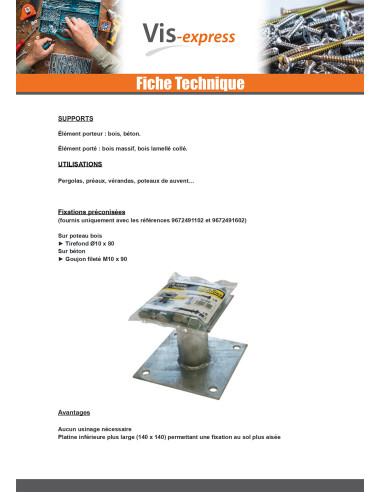 1 x Pied de poteau fixe 140X140 Forte tenue à...