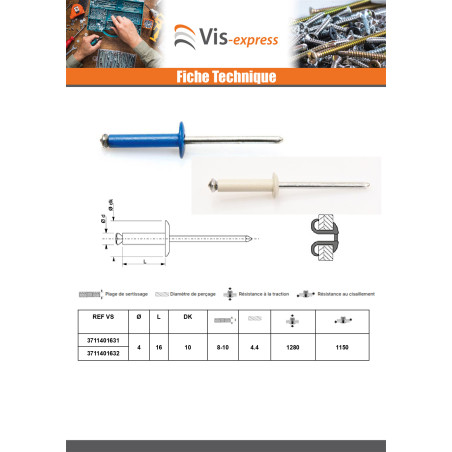 1 x Rivet aveugle éclate GOSTAR Aluminium Tige acier 4.8X30 Noir
