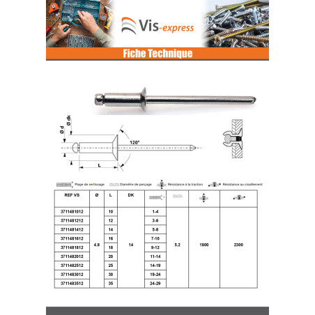 1 x Rivet aveugle éclate GOSTAR Aluminium Tige acier 4X16 Noir