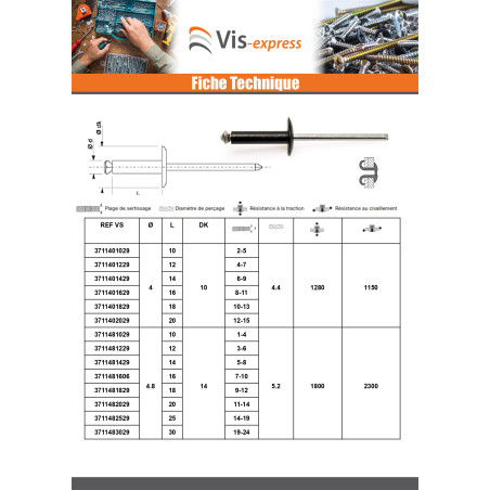1 x Rivet aveugle éclate GOSTAR Aluminium Tige acier 4.8X20 Noir
