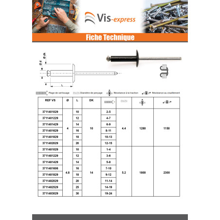 1 x Rivet aveugle éclate GOSTAR Aluminium Tige acier 4.8X12