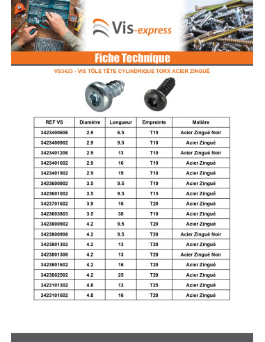 1 x Vis tôle Tête cylindrique TC 3.5X6.4 Acier...