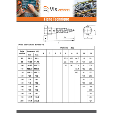1 x Tirefonds 16X280 Acier zingué