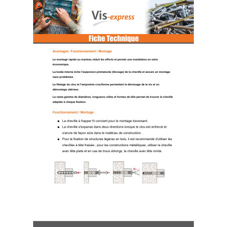 1 x Cheville à frapper Nylon Collerette Fischer avec clou N5X50-25F