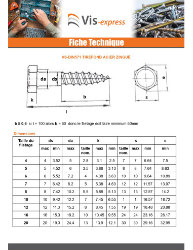 1 x Tirefonds 10X130 Forte tenue à la corrosion...