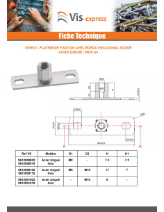 Platine de fixation Avec Ecrou hexagonale M8 Inox A4 2