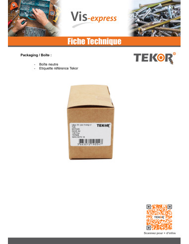 1 x Vis bois TEKOR Inox A2 Tête fraisée Cranté...