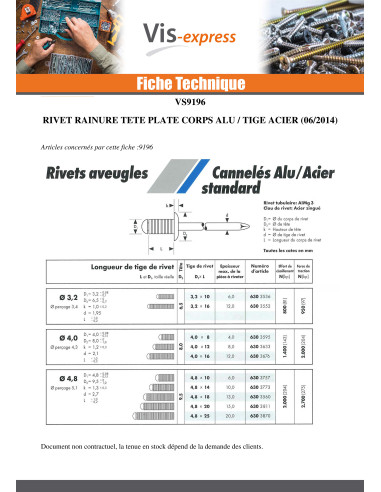 1 x Rivet Rainure Aluminium Tige acier 4X12...