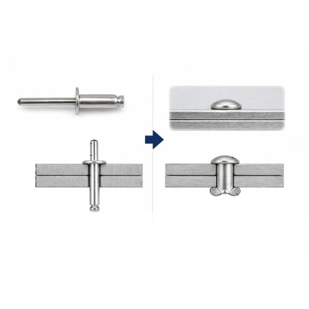 1 x Rivet aveugle tout acier 4X25 Tête Plate