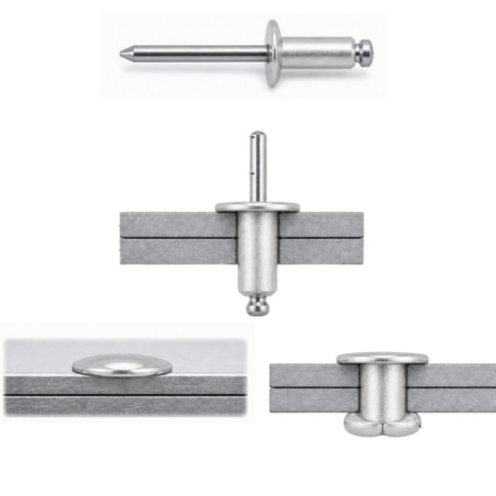 1 x Rivet aveugle Aluminium Tige acier 4X12 Tête Large