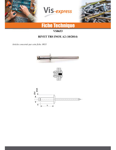 1 x Rivet Aveugle Tout Inox TRS 3X6 Epaisseur...