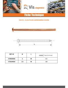 Clou pour carrosserie Cuivre 2X50 2