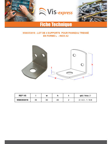 1 x Lot de 4 equerres pour panneau tressé en...