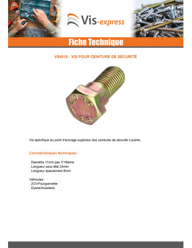 1 x Vis pour ceinture de sécurité 7/16" X 24...