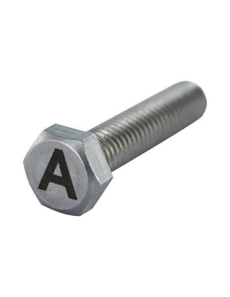 1 x Vis métaux Tête hexagonale TH 8X35 Inox A4 Gravure LETTRE "A"