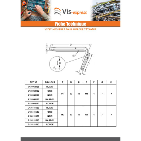 1 x Equerre pour support d'étagère 218X380 Gris