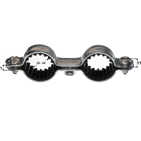 1 x Collier de fixation isophonique double M7X150 Diamètre 22 Acier zingué
