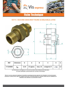 Raccord union droit 20X27 (3/4") Mâle / Mâle Laiton... 2