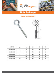 Piton Bois Inox A4 6X62 Filetée sur 25 Oeil 16 2