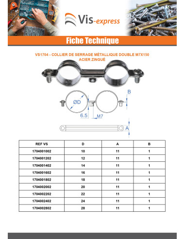 1 x Collier de serrage métallique double M7X150...