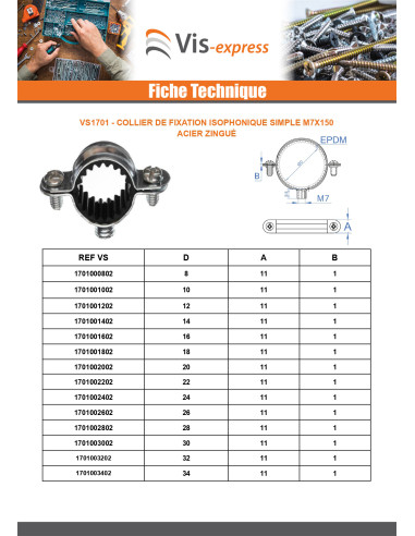 1 x Collier de fixation isophonique simple...