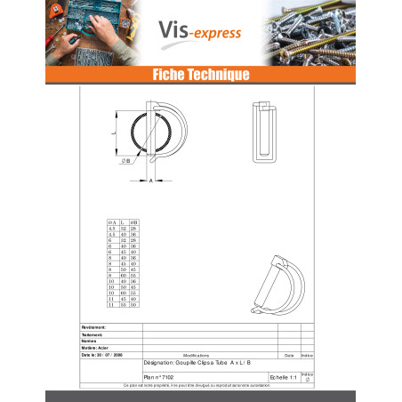1 x Goupille clips 8X45 Pour Tube Bichromaté