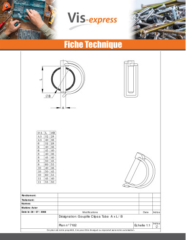 1 x Goupille clips 6X45 Pour Tube Bichromaté