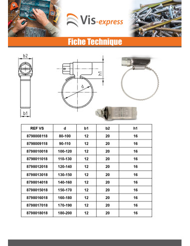 1 x Collier Inox W5 Diamètre 20 à 32 largeur de...