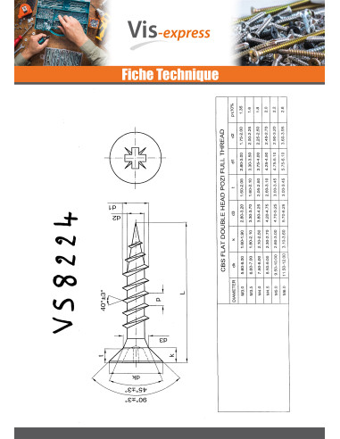 1 x VBA Vis bois agglo Inox A2 Tête fraisée...