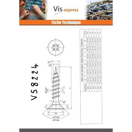 1 x VBA Vis bois agglo Inox A2 Tête fraisée Pozi 3X25 microvis
