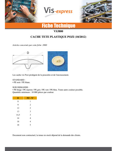 1 x Cache tête de vis Polyethylène noir Pozi...