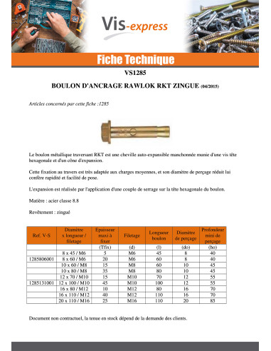 1 x Boulon métal RKT 12X100 M10 Acier zingué