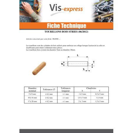 1 x Tourillons Bois STRIES 8X30