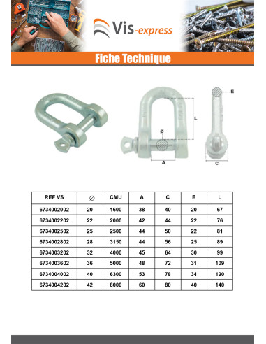 1 x Manille Droite à Piton à Oeil Acier zingué 16